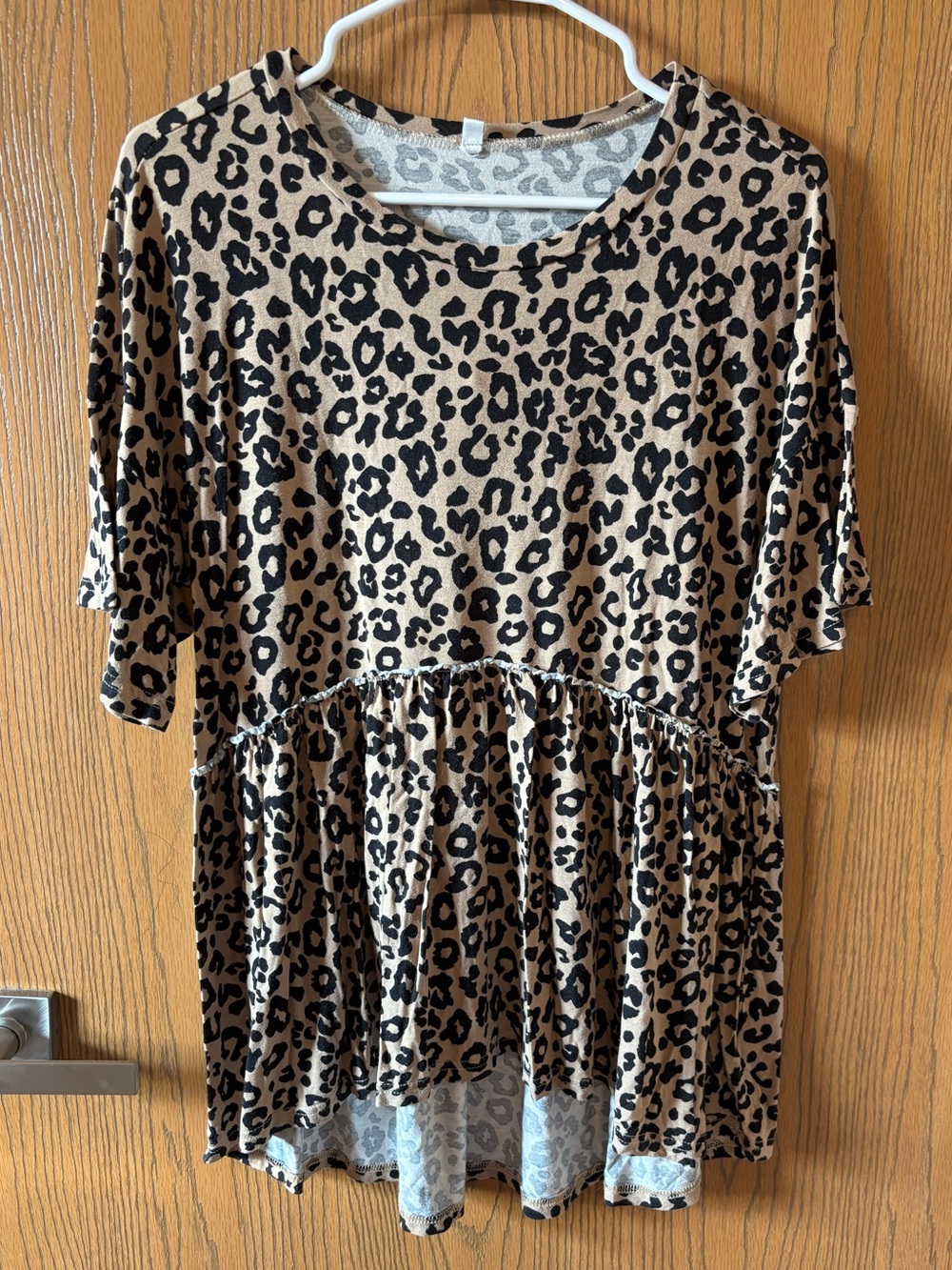 Leopard Print Peplum Short Sleeve Top -